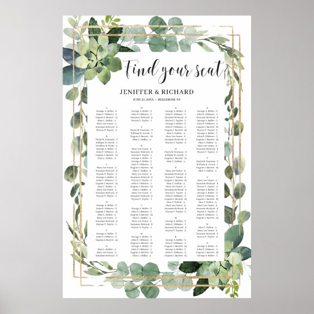 Boho greenery succulent floral gold geometric poster (Front)