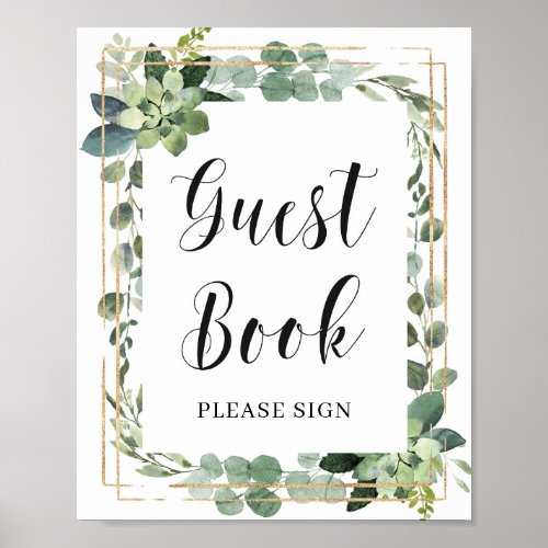 Boho Greenery Succulent Flowers Guest Book Sign