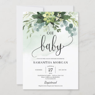 Boho greenery succulent foliage floral oh baby inv invitation