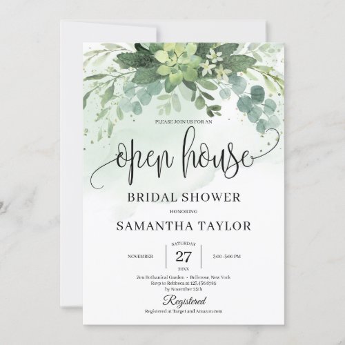 Boho Greenery Succulent Foliage Open House Bridal Invitation