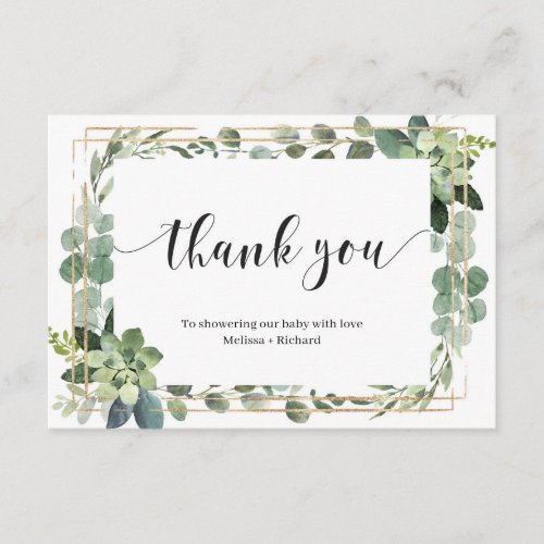 Boho greenery succulent leaves gold baby shower enclosure card