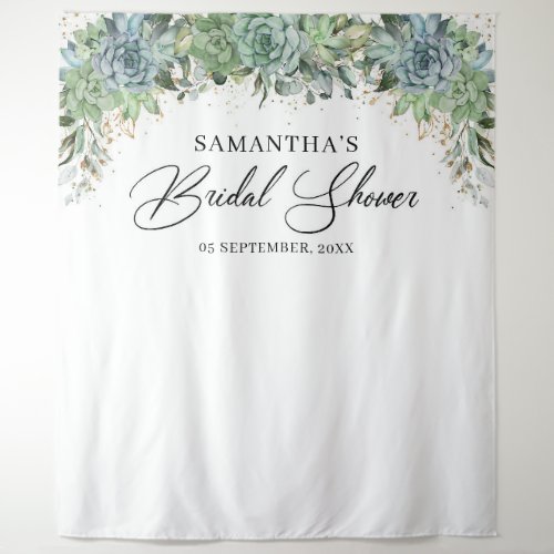 Boho greenery succulents gold frame bridal shower tapestry