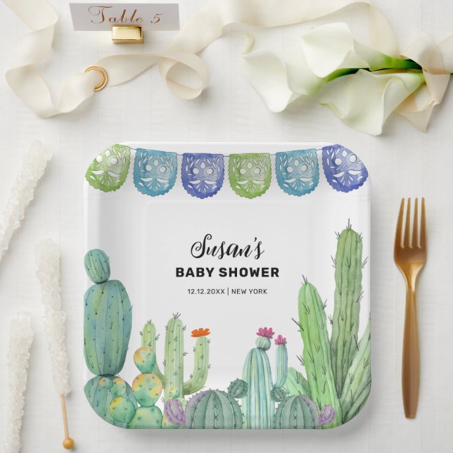 Boho Greenery Taco Fiesta Cactus Baby Shower  Paper Plates (Wedding)