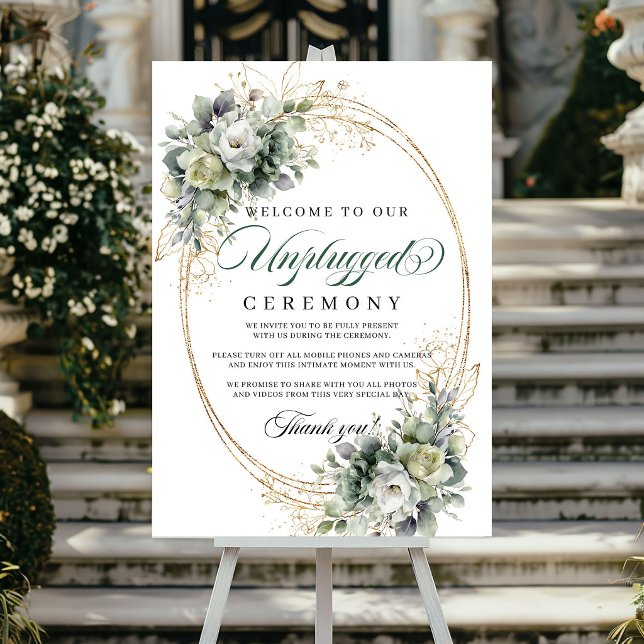 Boho Greenery Unplugged Ceremony Sign Gold Decor (Boho Greenery Unplugged Ceremony Sign Gold Decor)