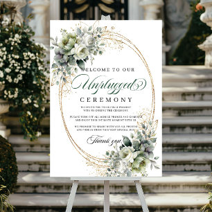 Boho Greenery Unplugged Ceremony Sign Poster Gold