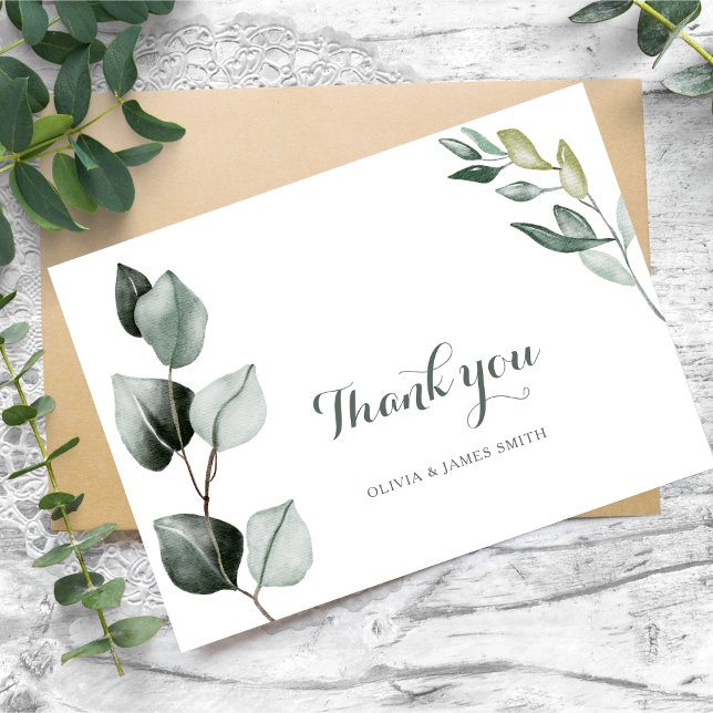 Boho Greenery Watercolor Eucalyptus Wedding Thank You Card (Creator Uploaded)