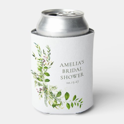 Boho Greenery Watercolor Floral Bridal Shower Can Cooler