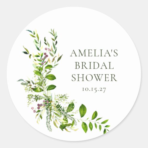 Boho Greenery Watercolor Floral Bridal Shower Classic Round Sticker