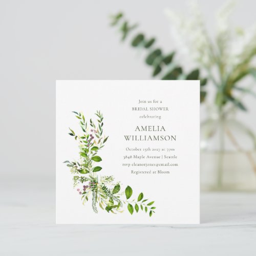 Boho Greenery Watercolor Floral Bridal Shower Invitation