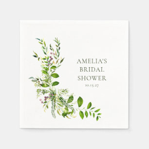 Boho Greenery Watercolor Floral Bridal Shower Napkins