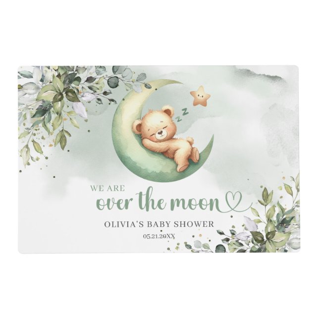 Boho greenery we are over the moon teddy bear placemat (Front)