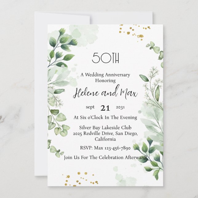 Boho Greenery Wedding Anniversary Invitations (Front)