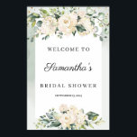 Boho greenery white roses bridal shower welcome poster<br><div class="desc">Boho greenery white roses bridal shower welcome poster sign 24x36,  Contact me for matching items or for customization,  Blush Roses ©</div>