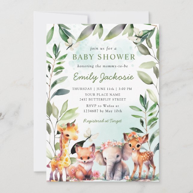 Boho Greenery Woodland Animals Baby Shower Forest  Invitation (Front)