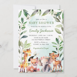 Boho Greenery Woodland Animals Baby Shower Forest  Invitation