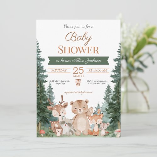 Boho Greenery Woodland Animals Baby Shower Invitation