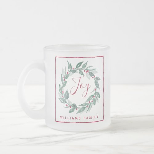  Boho Greenery Wreath Red Berries Name Holiday Frosted Glass Coffee Mug