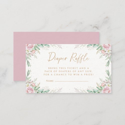 Boho Greeney Pink Floral Baby Shower Diaper Raffle Enclosure Card