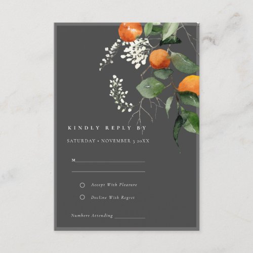 Boho Grey Orange Blossom Botanical Wedding RSVP Enclosure Card