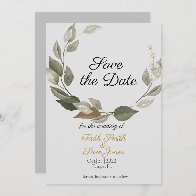 Boho Grey Pampas Grass Save the Date Invitation (Front/Back)