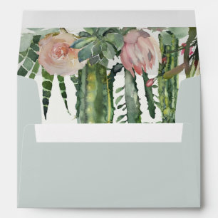 BOHO GREY PINK FLORAL DESERT CACTI FOLIAGE ADDRESS ENVELOPE