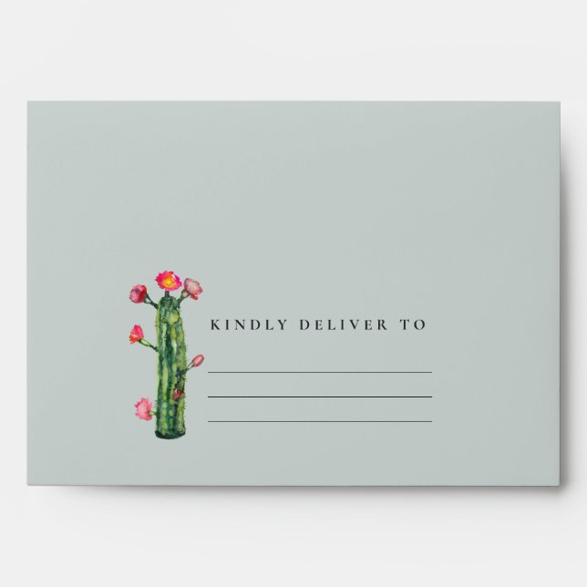 BOHO GREY PINK FLORAL DESERT CACTI FOLIAGE ADDRESS ENVELOPE (Front)