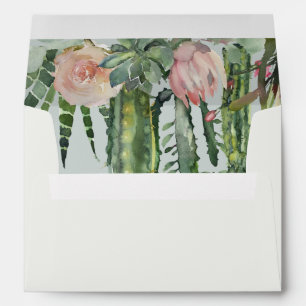 BOHO GREY PINK FLORAL DESERT CACTI FOLIAGE ADDRESS ENVELOPE