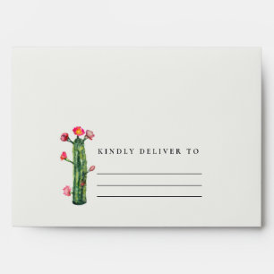 BOHO GREY PINK FLORAL DESERT CACTI FOLIAGE ADDRESS ENVELOPE