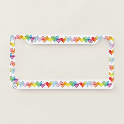Boho Groovy 60s Watercolor Hearts Cute Colorful License Plate Frame