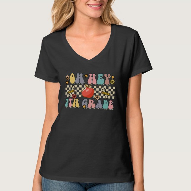 Boho Groovy Back to School Oh Hey 7th Grade Sevent T-Shirt (Front)