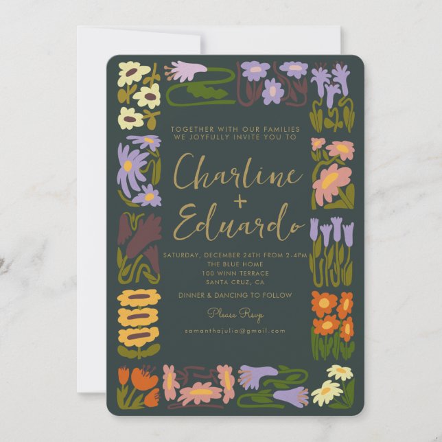 Boho Groovy Colorful Flower Retro Wedding Invitation (Front)