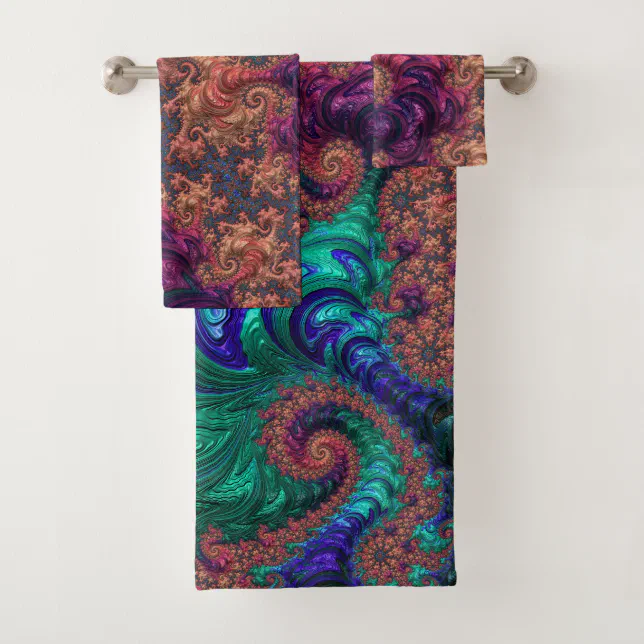 Boho Groovy Colorful Jewel Tone Abstract Fractal Bath Towel Set | Zazzle