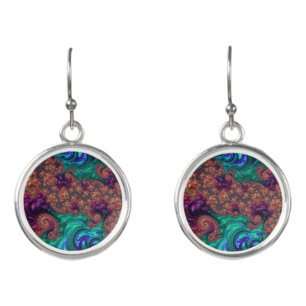 Boho Groovy Colorful Jewel Tone Abstract Fractal Earrings