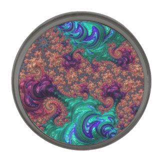 Boho Groovy Colorful Jewel Tone Abstract Fractal Gunmetal Finish Lapel Pin