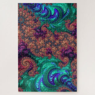 Boho Groovy Colorful Jewel Tone Abstract Fractal Jigsaw Puzzle