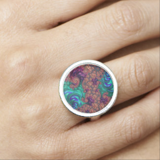 Boho Groovy Colorful Jewel Tone Abstract Fractal Ring