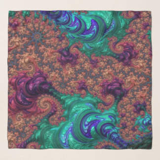 Boho Groovy Colorful Jewel Tone Abstract Fractal Scarf