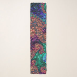 Boho Groovy Colorful Jewel Tone Abstract Fractal Scarf