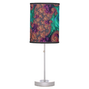 Boho Groovy Colorful Jewel Tone Abstract Fractal Table Lamp
