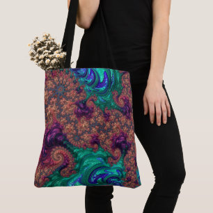 Boho Groovy Colorful Jewel Tone Abstract Fractal Tote Bag
