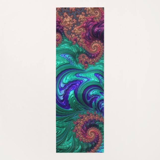 Boho Groovy Colorful Jewel Tone Abstract Fractal Yoga Mat (Back)