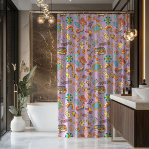 Boho Groovy Curtain Retro Pastel Bath Vibes