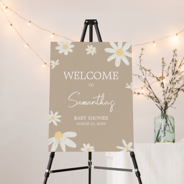 Boho Groovy Daisy Baby Shower Welcome Sign (In Situ (Stand))