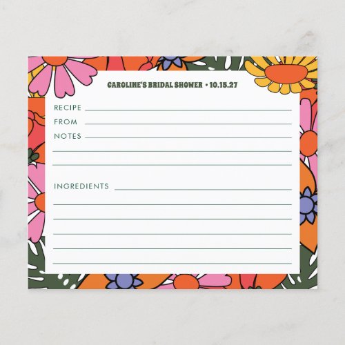 Boho Groovy Floral Shower Personalized Recipe Card