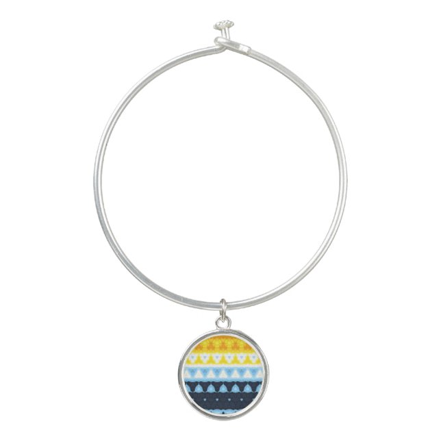 Boho Groovy Geometric Abstract AroAce Pride Flag Bangle Bracelet (Front)