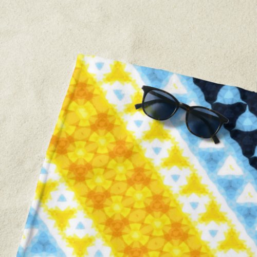 Boho Groovy Geometric Abstract AroAce Pride Flag Beach Towel