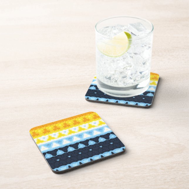 Boho Groovy Geometric Abstract AroAce Pride Flag Beverage Coaster (Right Side)