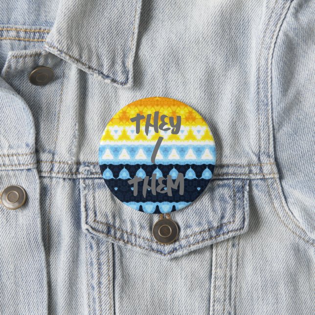 Boho Groovy Geometric Abstract AroAce Pride Flag Button (In Situ)