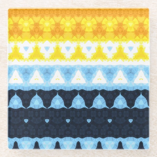 Boho Groovy Geometric Abstract AroAce Pride Flag Glass Coaster (Front)