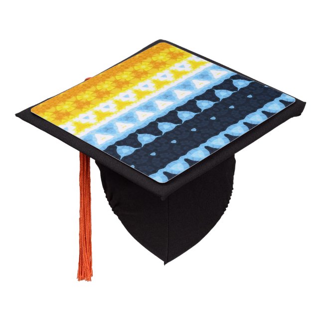 Boho Groovy Geometric Abstract AroAce Pride Flag Graduation Cap Topper (Angled)